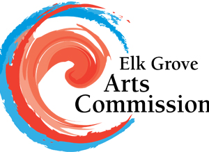 Elk Grove Arts Commission Logo of paint swirls in blue and red